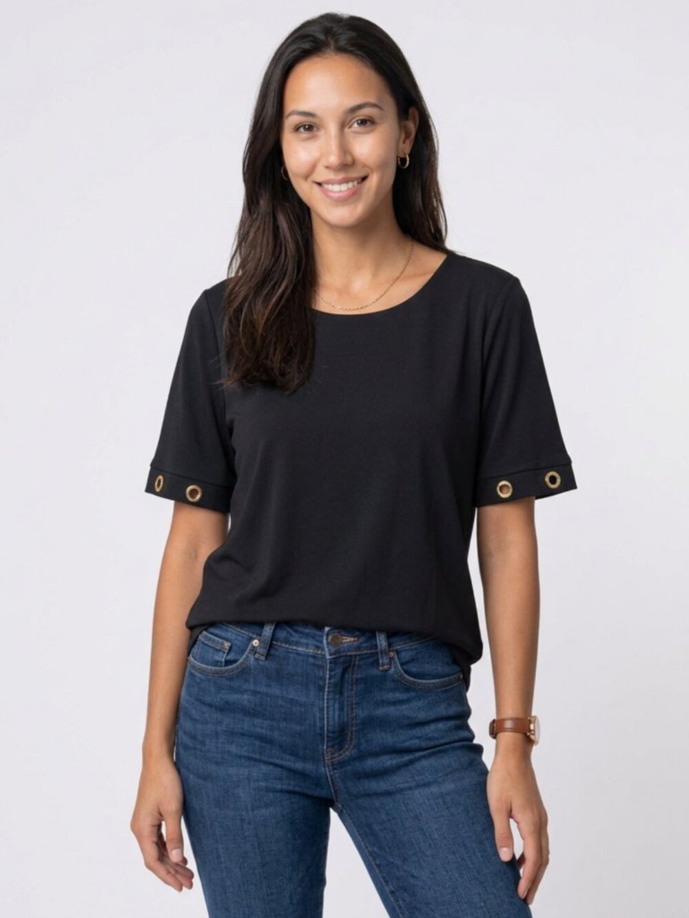 PerSeption Women 2X Black Short Detailed Sleeve Pullover Polyester & Spandex Top